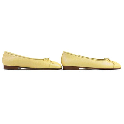 CHANEL 19S G02819 Ballerina Coco Mark Ribbon Leather Flat Pumps Shoes Yellow 37
