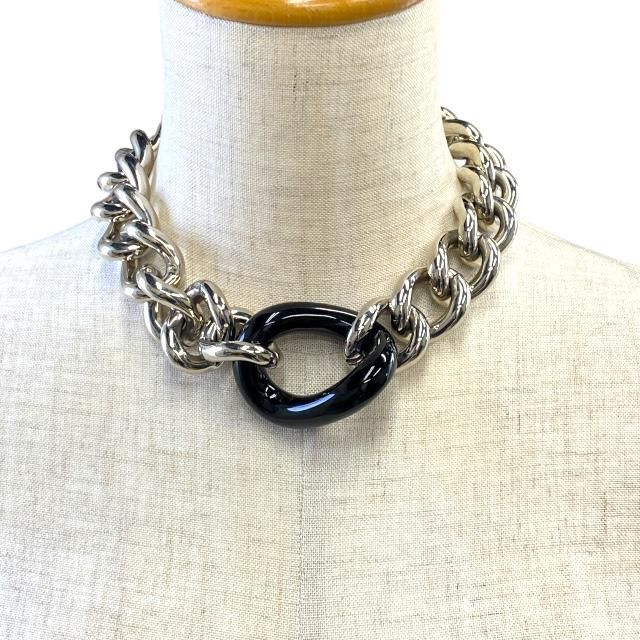 Christian DIOR Necklace Chain Necklace Choker Accessory Small Metal Silver Black