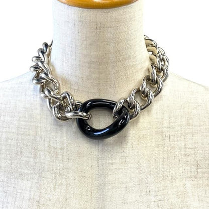 Christian DIOR Necklace Chain Necklace Choker Accessory Small Metal Silver Black