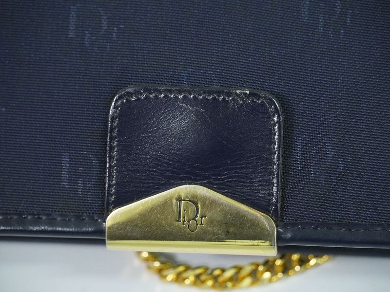Authentic Christian DIOR Chain Shoulder Bag Canvas Navy Bag Pre-owned [follow-up