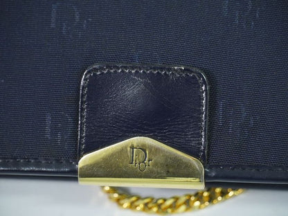Authentic Christian DIOR Chain Shoulder Bag Canvas Navy Bag Pre-owned [follow-up