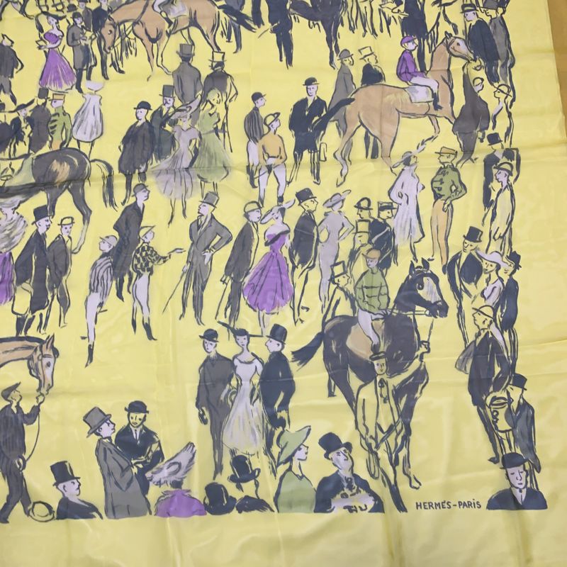 Hermes Carre 140 Paddock Yellow Large Scarf 100% Silk