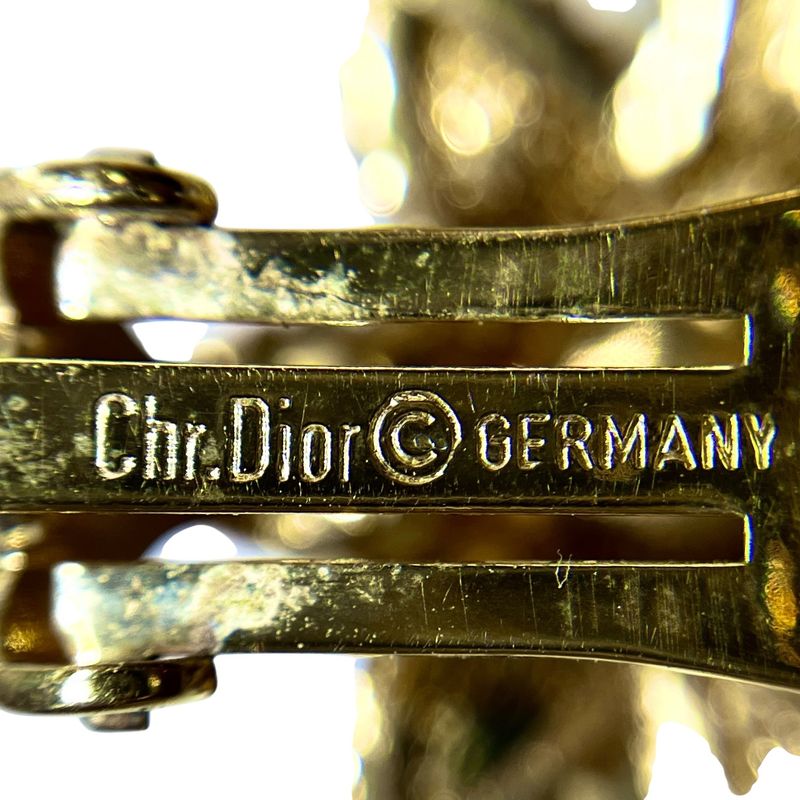 Christian DIOR Earrings Metal Faux Pearl Colored Stone Flower Gold