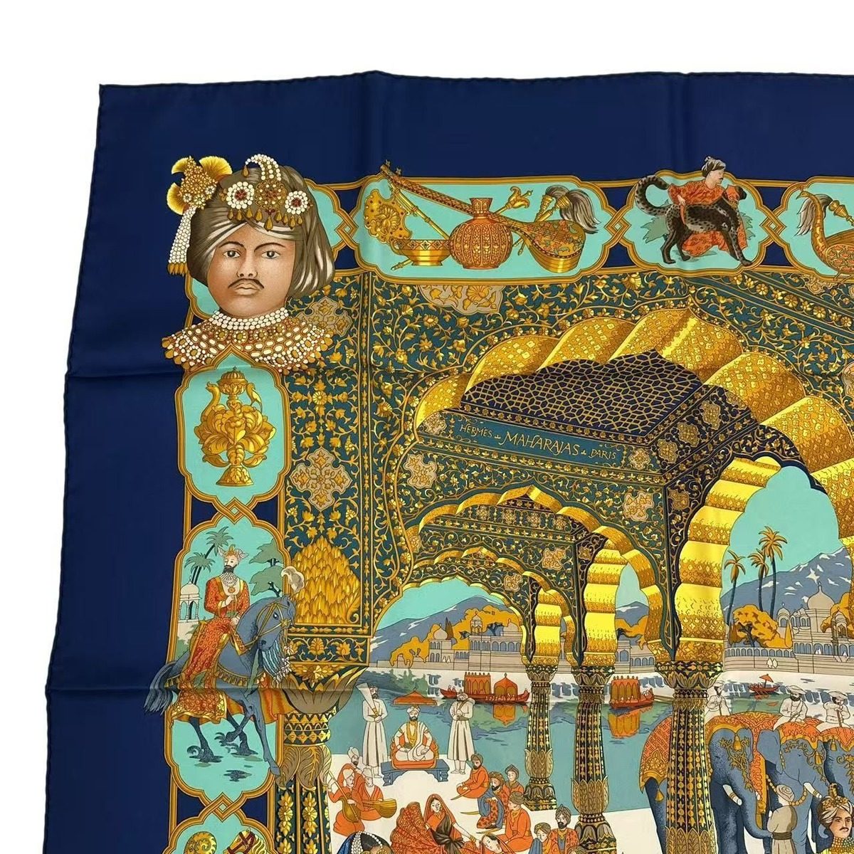 Hermes Carre 90 Silk Scarf Splendeur Des Maharajas Splendor Navy — view 3