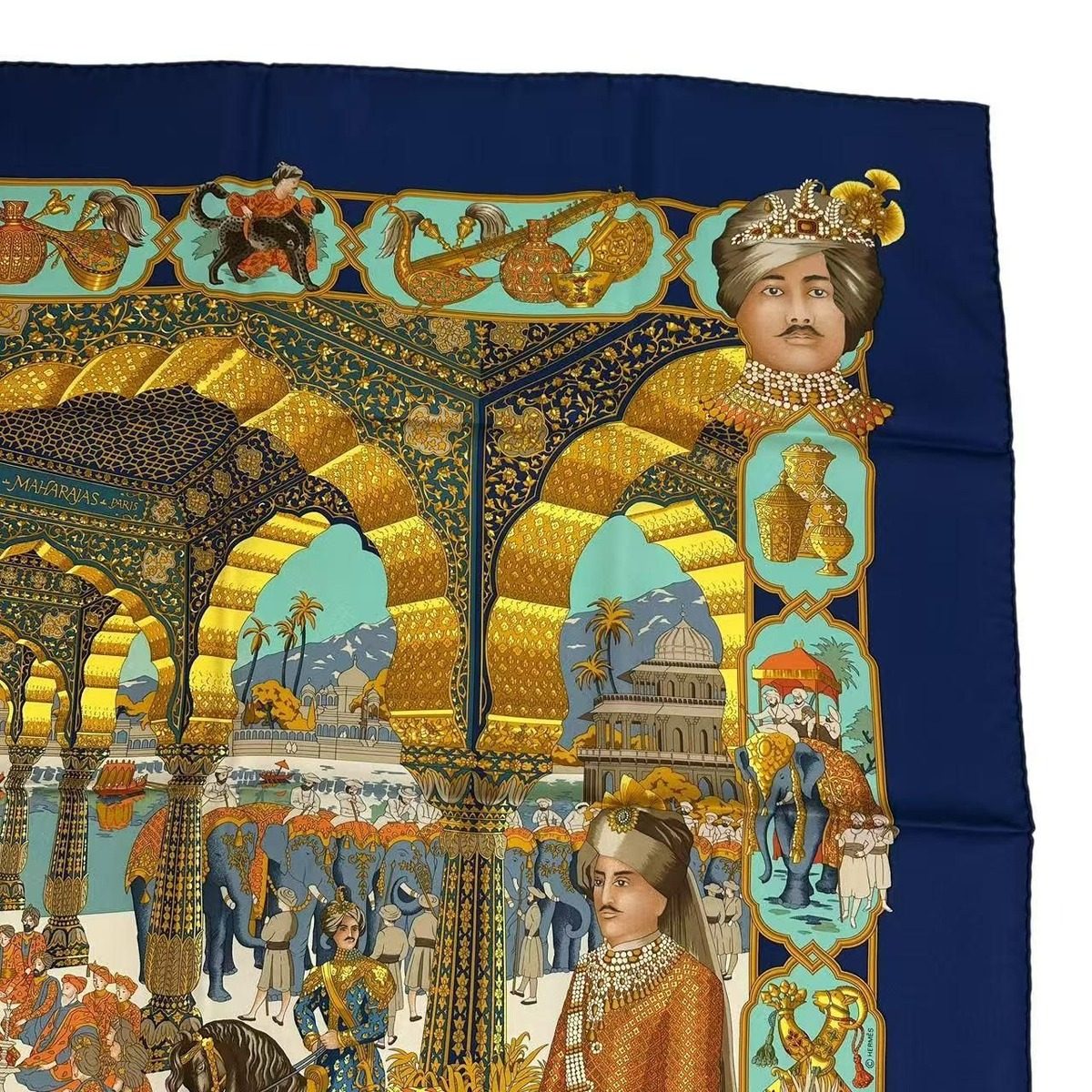 Hermes Carre 90 Silk Scarf Splendeur Des Maharajas Splendor Navy — view 4
