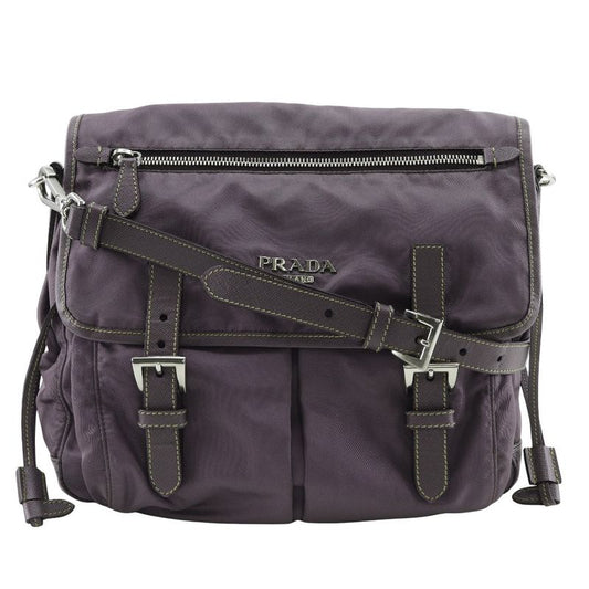 Prada Bt0687 Nylon And Leather Mirtillo Purple Women's Shoulder Bag
