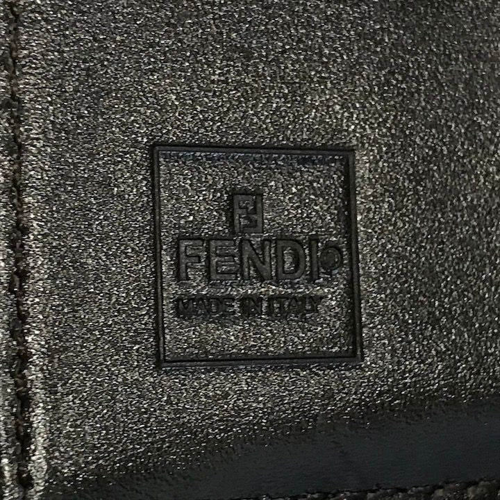 Fendi Zucca Trifold Wallet Compact FF Plate Canvas Leather Brown