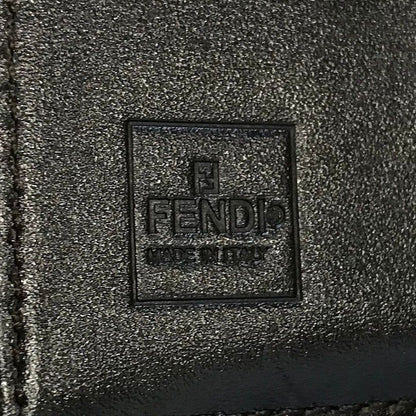 Fendi Zucca Trifold Wallet Compact FF Plate Canvas Leather Brown