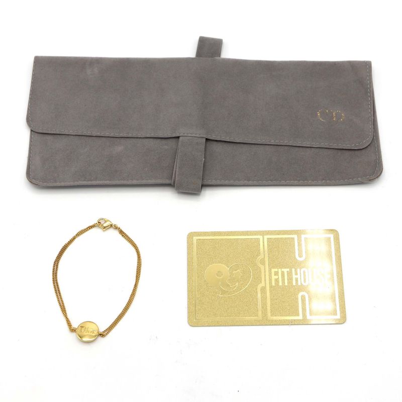 Christian DIOR Bracelet Circle Logo Double Chain Gold Color Accessories Bag