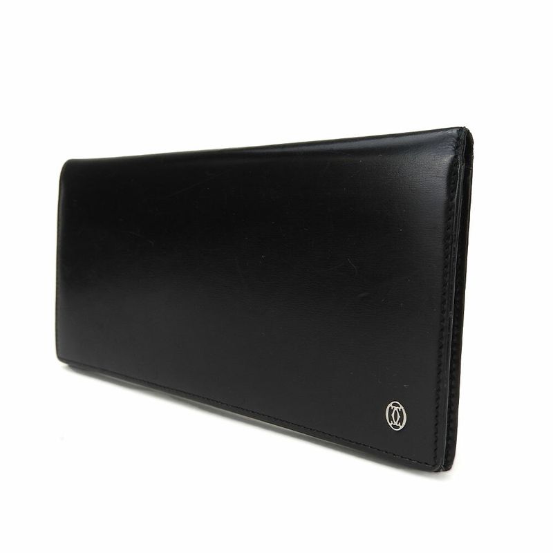 Cartier Bifold Long Wallet Leather Black Everyday Small Item Simple Elegant