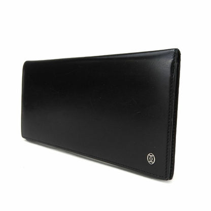 Cartier Bifold Long Wallet Leather Black Everyday Small Item Simple Elegant
