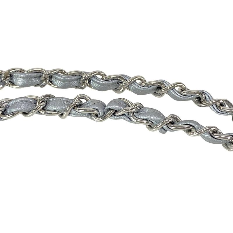 Chanel Shoulder Bag Double Flap Matelasse A01113 Metallic Gray Metal Serial