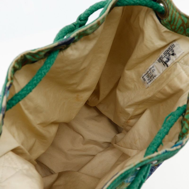 Hermes One Shoulder Botanical Pattern Bird Pattern Vintage Cotton Green Women