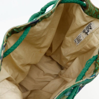 Hermes One Shoulder Botanical Pattern Bird Pattern Vintage Cotton Green Women