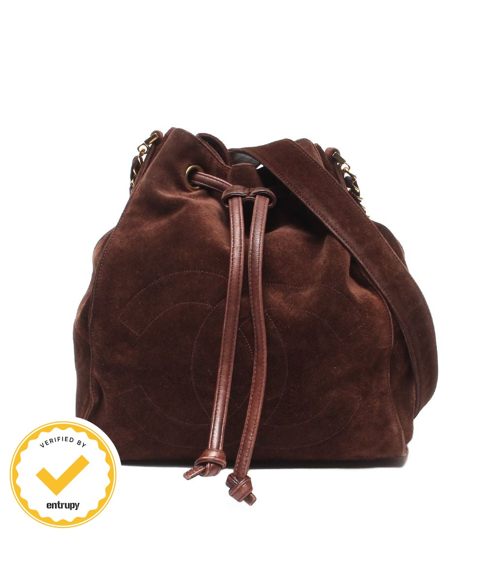 Chanel Shoulder Bag Crossbody Gold Suede