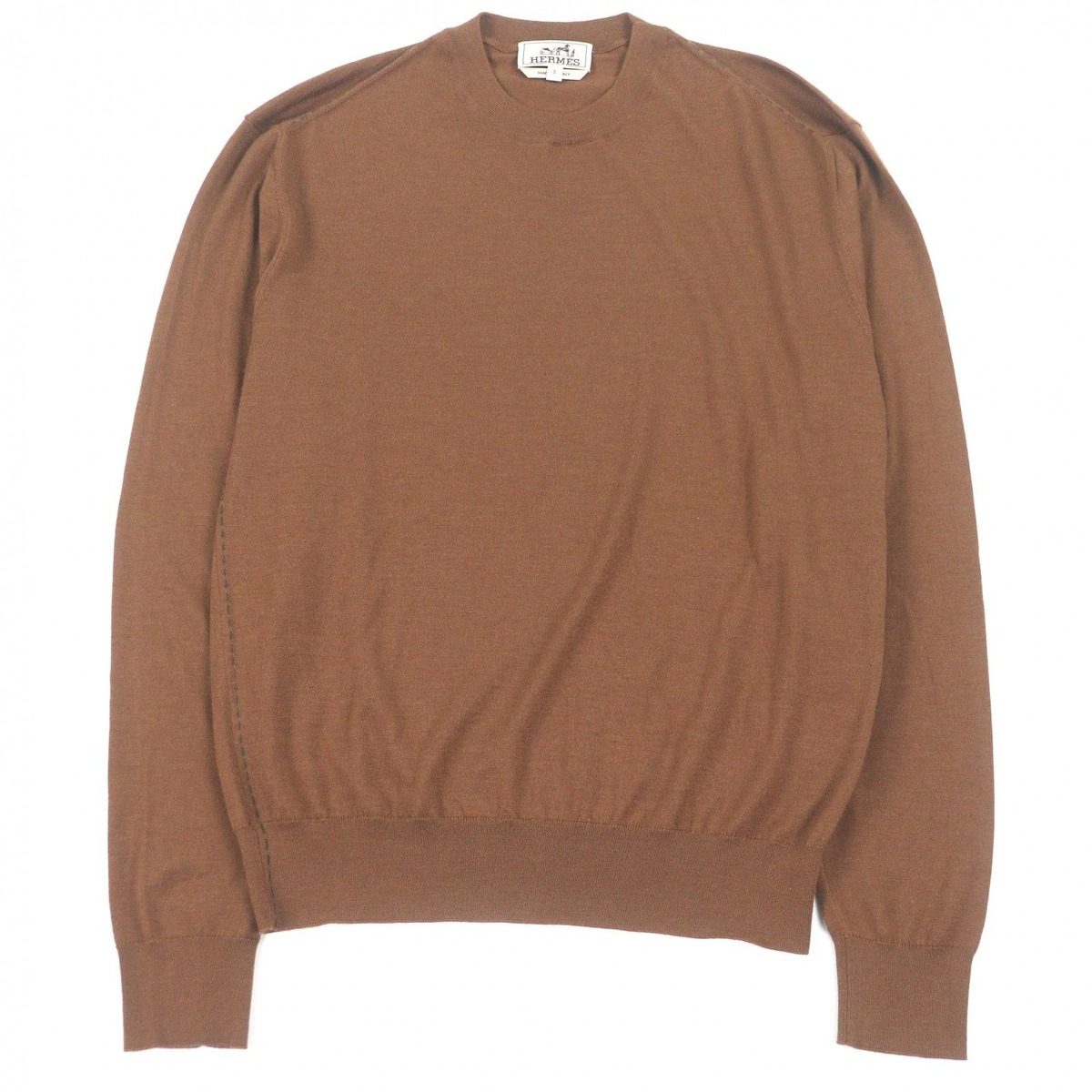 Hermes Cashmere Silk Saddle Stitch Lightweight Long Sleeve Knit Sweater Brown