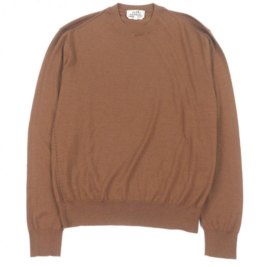 Hermes Cashmere Silk Saddle Stitch Lightweight Long Sleeve Knit Sweater Brown