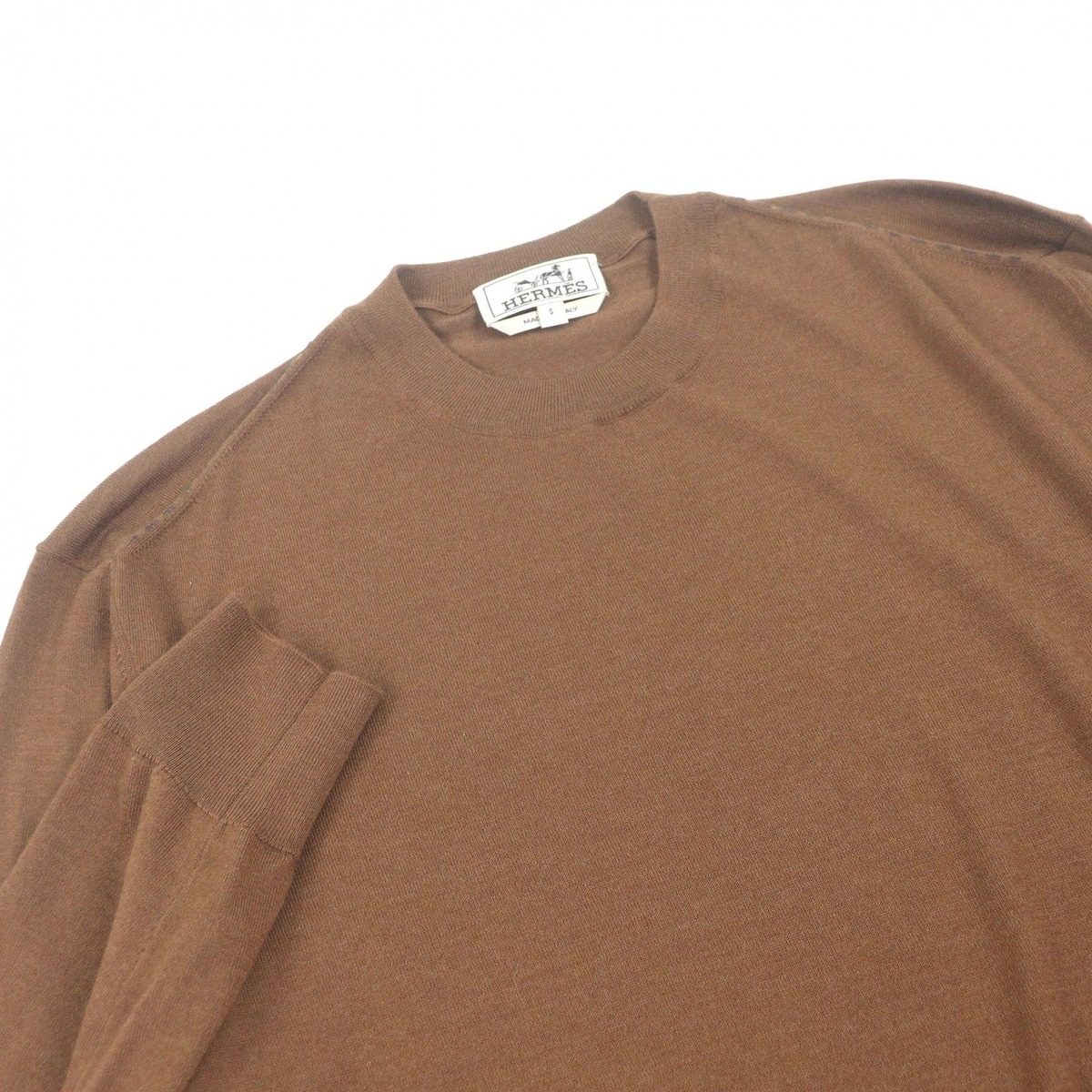 Hermes Cashmere Silk Saddle Stitch Lightweight Long Sleeve Knit Sweater Brown — view 2