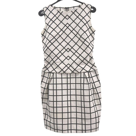 Christian Dior Plaid Check Pattern Dress Cotton Polyester Silk White Black