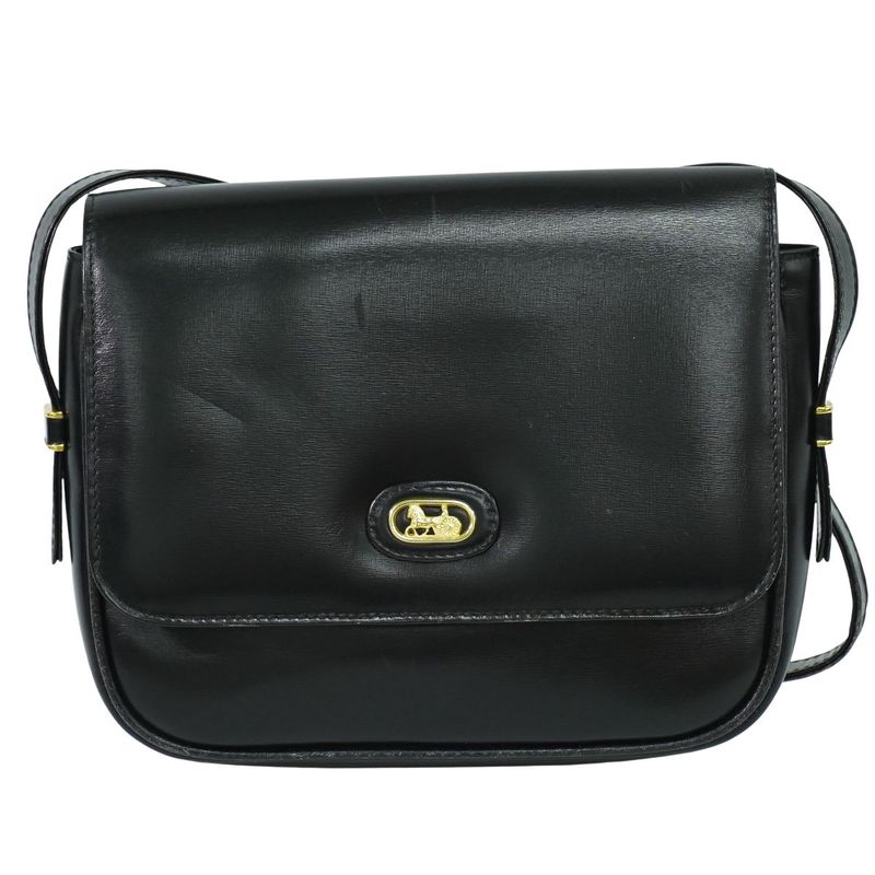 Authentic Celine Carriage Hardware Shoulder Bag Pochette Leather Black Bag