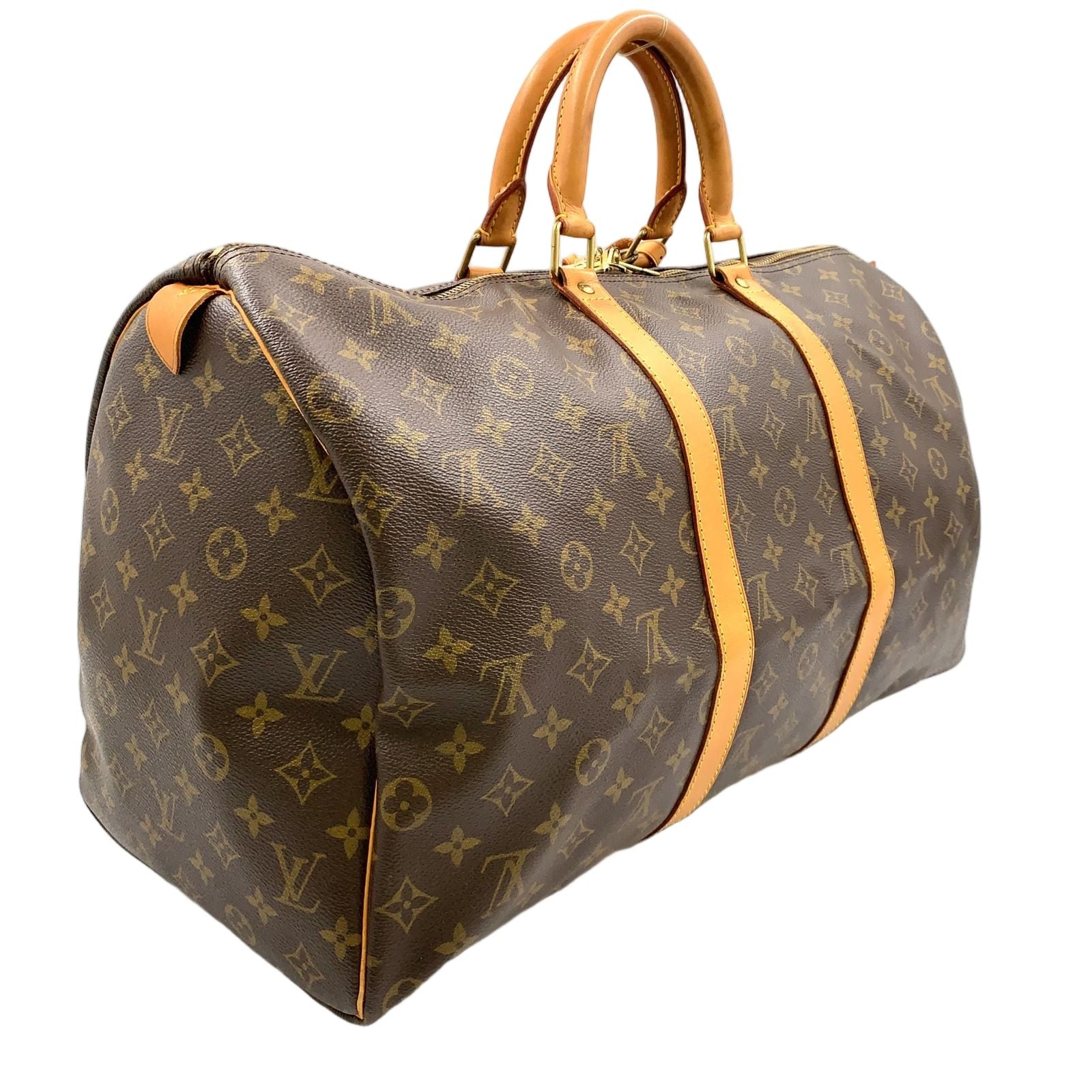 Louis Vuitton Keepall 50 Monogram Leather Brown Light Boston Bag Gold — view 2