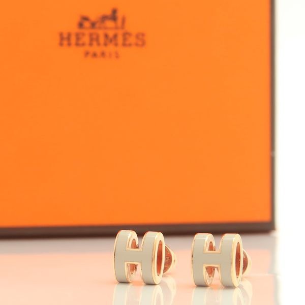 Hermes Pop Ash Mini Earrings PG Pink Gold Brown Marron Glace Rose