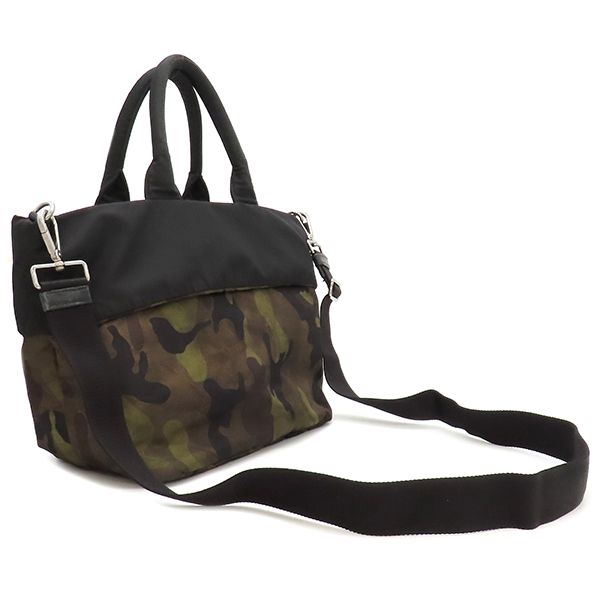 Prada 2way Bag Camouflage Reversible Triangle Logo Nylon Khaki X Black Silver