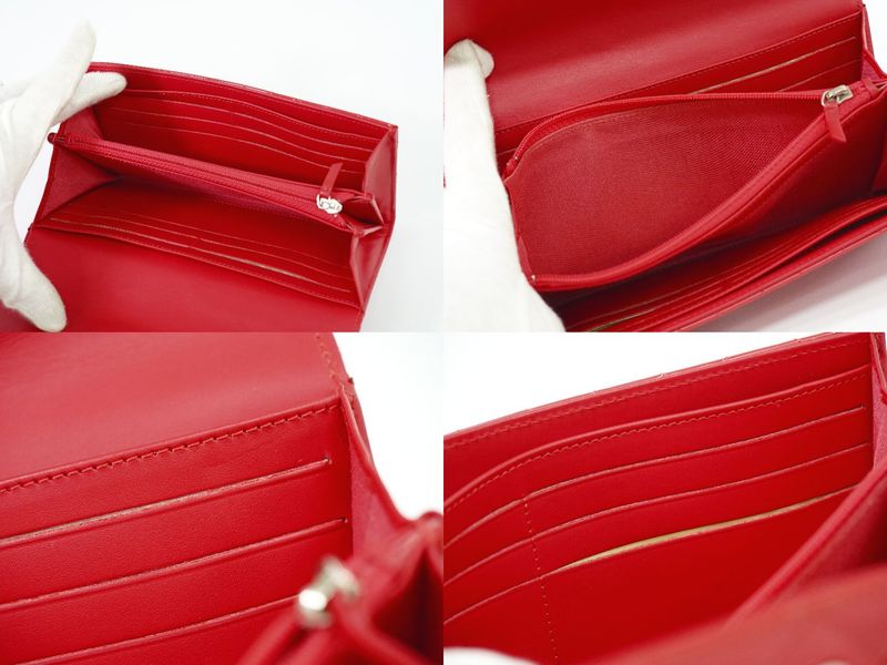 Authentic Chanel Coco Mark Matelasse Long Wallet Patent Leather Red Matelasse