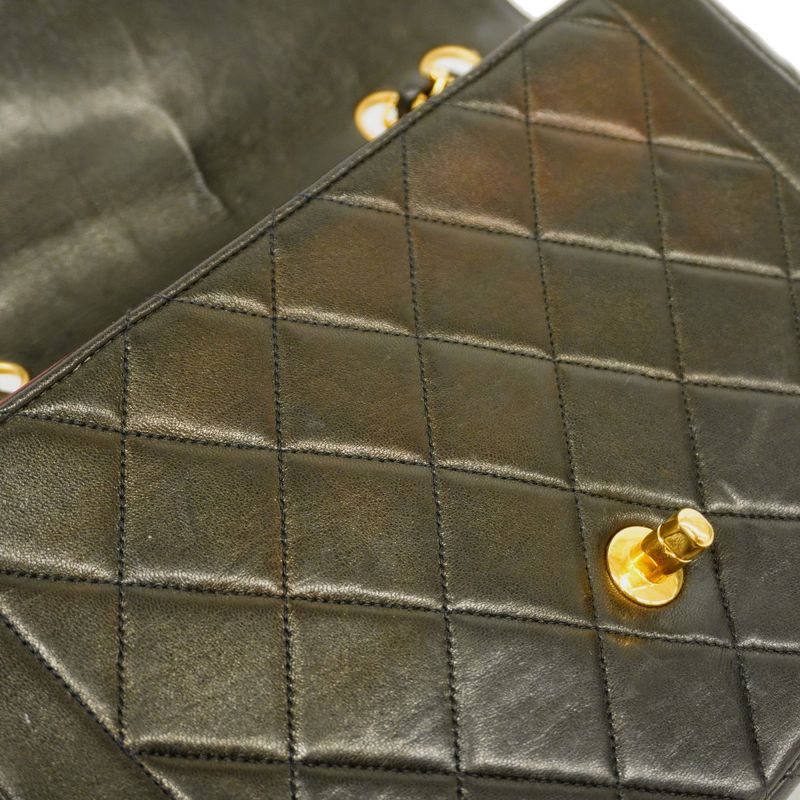 Chanel Shoulder Bag Matelasse Lambskin Black Gold Hardware Women