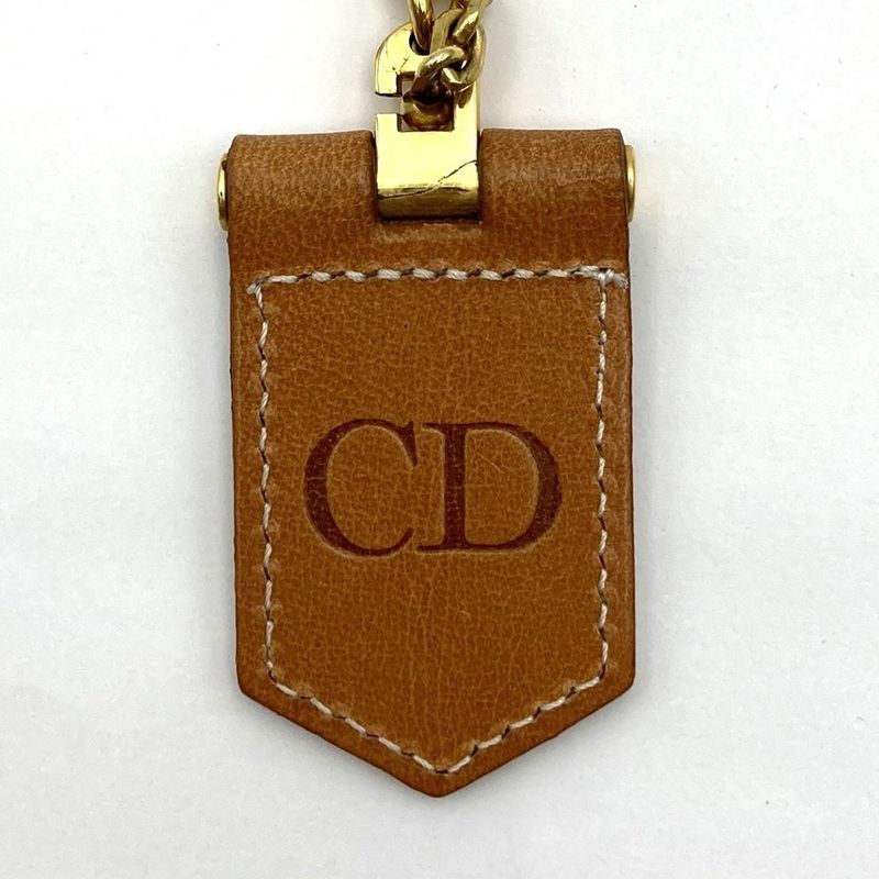 DIOR Key Holder Leather CD Engraved Brown Gold Hardware Ladies Men Fashion