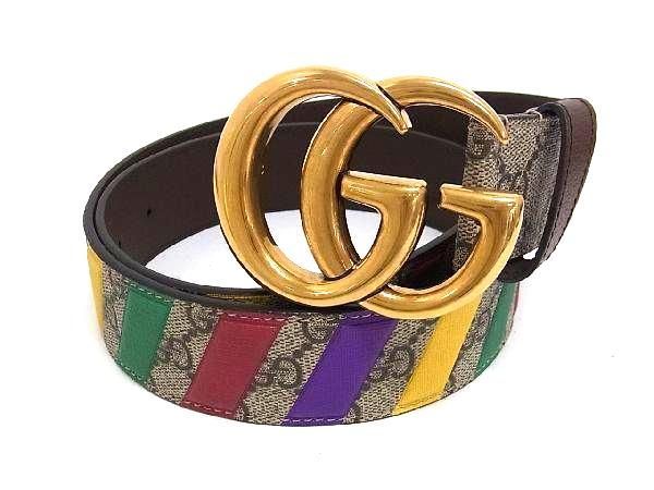 Gucci GG Marmont GG Pattern PVC Belt Women's Brownish And Multicolor