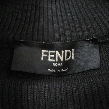 Fendi Fae541 100% Wool Mock Neck Block Collar Logo Print Knit Sweater Blackish