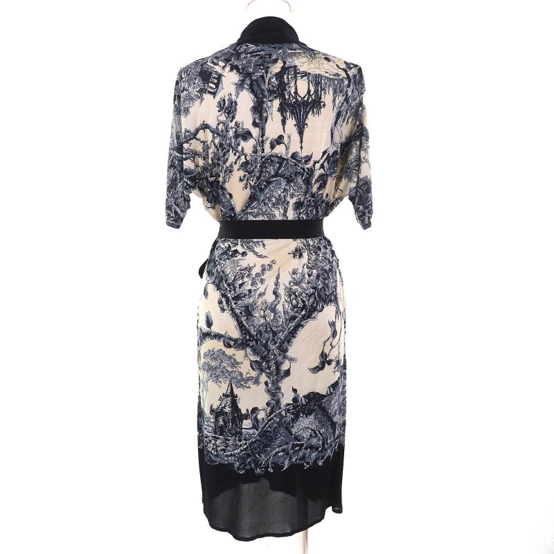 Hermes Fantaisie Pittoresque Pitoresque Dream Chiffon Dress With Belt Navy Blue