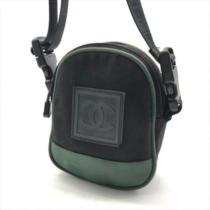 Chanel CC Logo Sports Line Shoulder Bag 2-Way Nylon Canvas Black Green