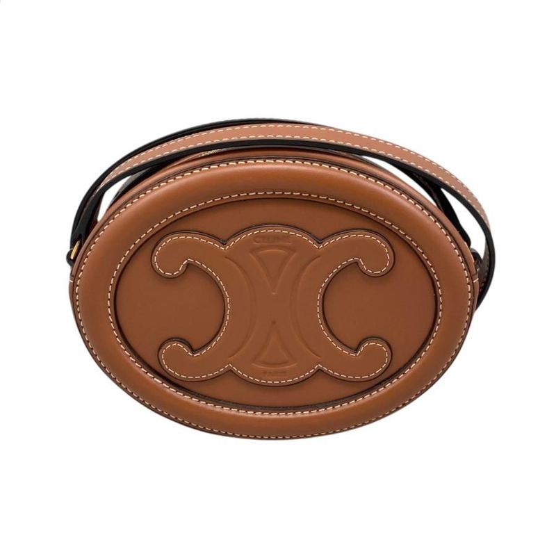 Celine Shoulder Bag Oval Purse Crossbody Bag 10i703 Cuir Triomphe Brown Gold
