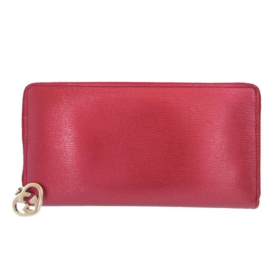 Gucci Heart Interlocking Leather Red Round Zipper Long Wallet 1346