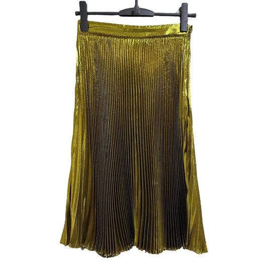 Gucci Michele Period Silk Mimore Length Pleated Skirt Size 36 Gold Color