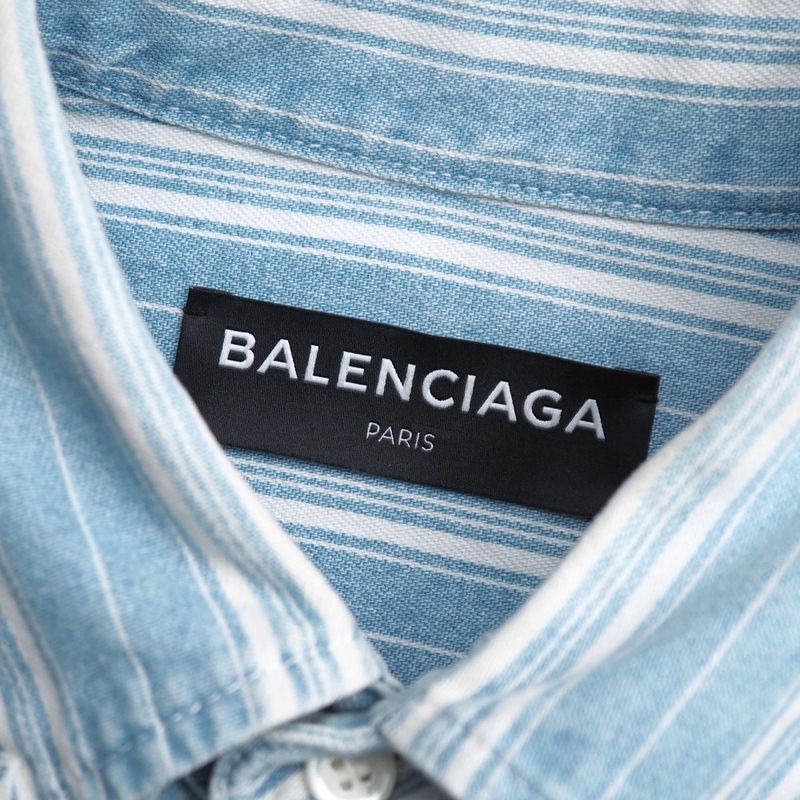 Balenciaga Oversized Button-down Collar Striped Denim Shirt Long Sleeve Shirt