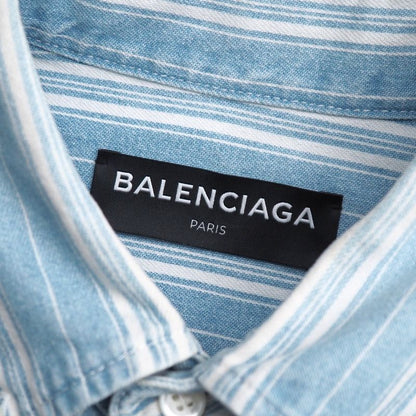 Balenciaga Oversized Button-down Collar Striped Denim Shirt Long Sleeve Shirt
