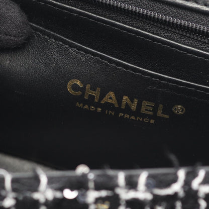 Chanel Shoulder Bag Quilted Top Handle Mini Flap Black White Fabric — view 4