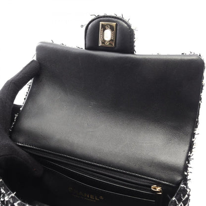 Chanel Shoulder Bag Quilted Top Handle Mini Flap Black White Fabric — view 6