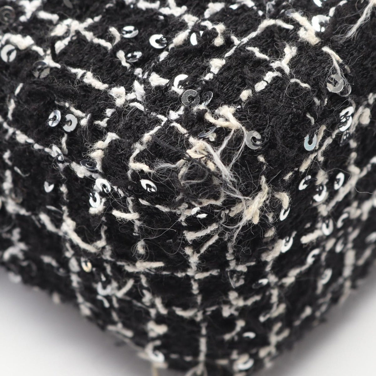 Chanel Shoulder Bag Quilted Top Handle Mini Flap Black White Fabric — view 7