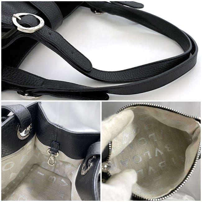 Bulgari Handbag Black Logomania Logo Leather Preowned
