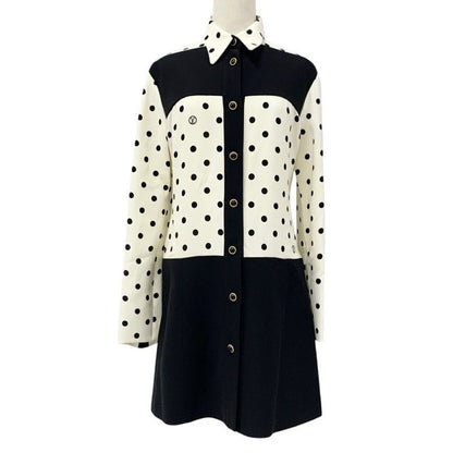 Louis Vuitton Dress Silk Black White Logo Dot Pattern Collar