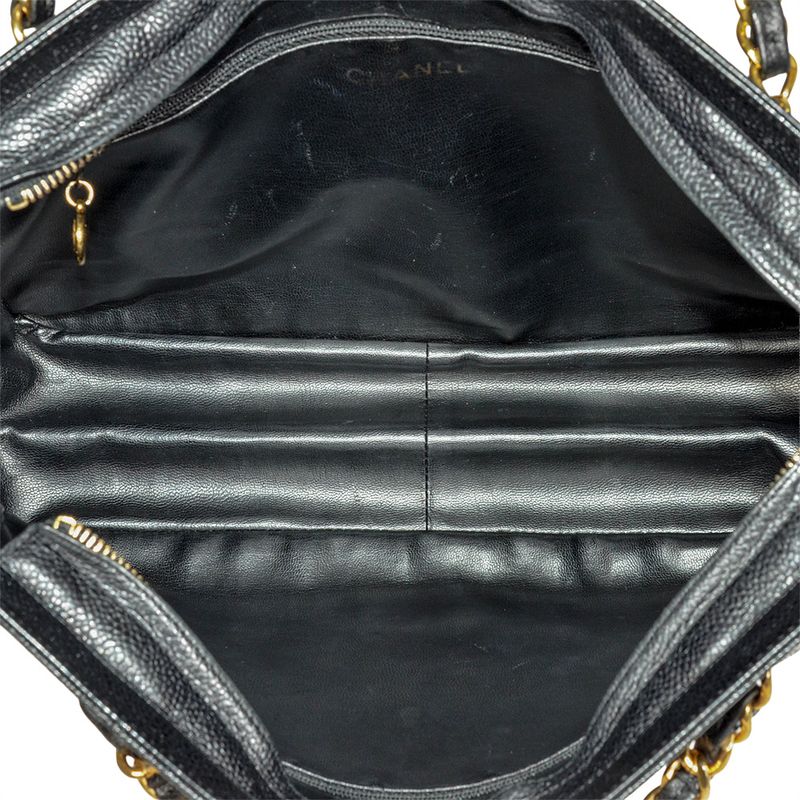 Chanel Triple Coco Chain Shoulder Bag Caviar Skin Black Gold Hardware 7 Digit 4