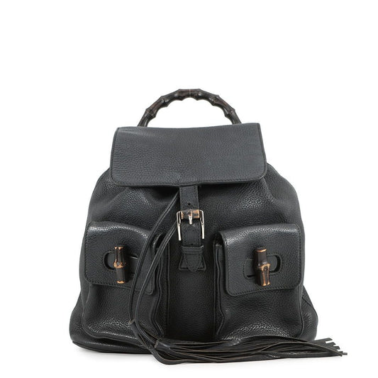 Gucci Backpack Bamboo Fringe Leather Black