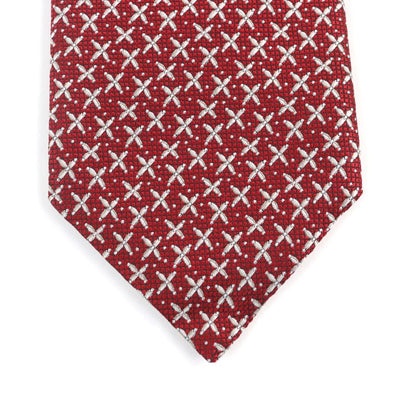 Bvlgari 100% Silk Sette Pieghe Wide Tie Tie Red All Over With Box Made In Italy