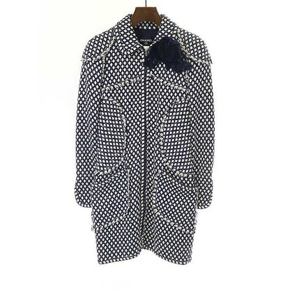 Chanel 2008 Flower Bijoux Tweed Zip Coat Navy 38