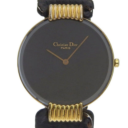 Dior Bakira 47. Gold Plated Leather Quartz Analog Display Black Dial Watch
