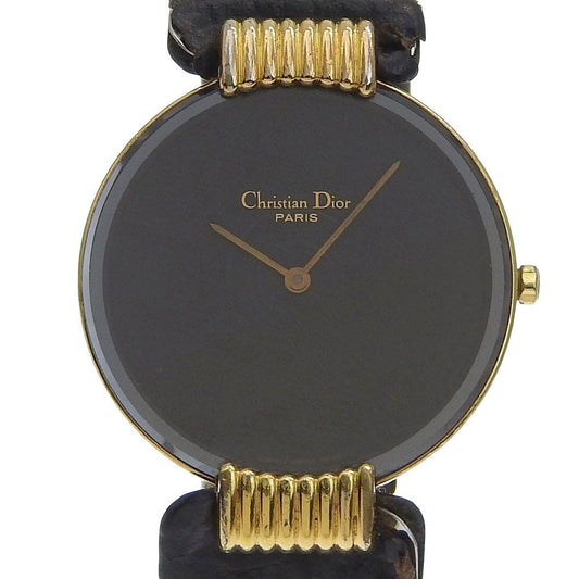 Dior Bakira 47. Gold Plated Leather Quartz Analog Display Black Dial Watch